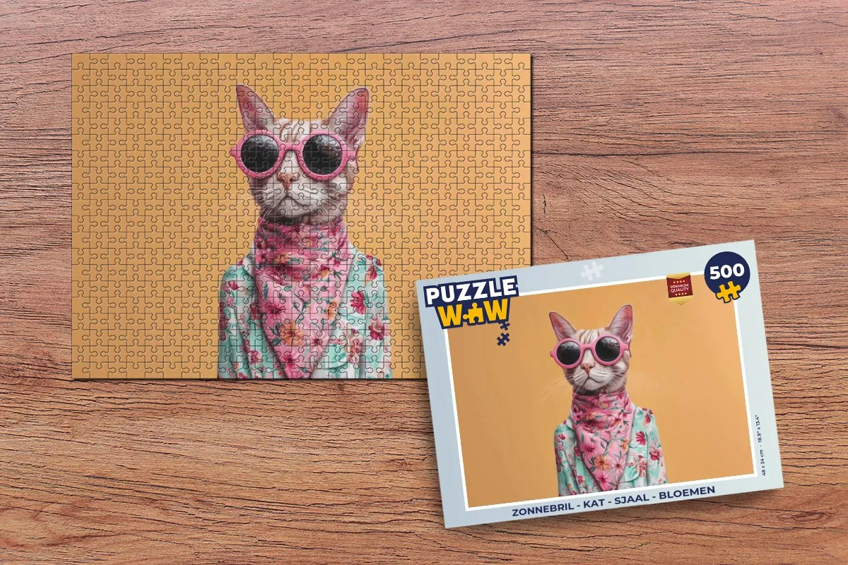 PuzzleWow Zonnebril Kat Legpuzzel 500 Stuks