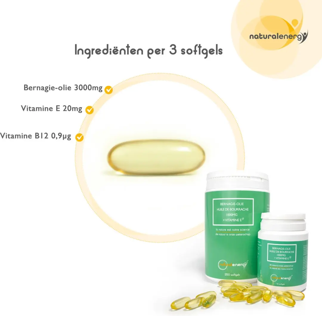 Natural Energy Bernagie Olie 90 Softgels - 250ml