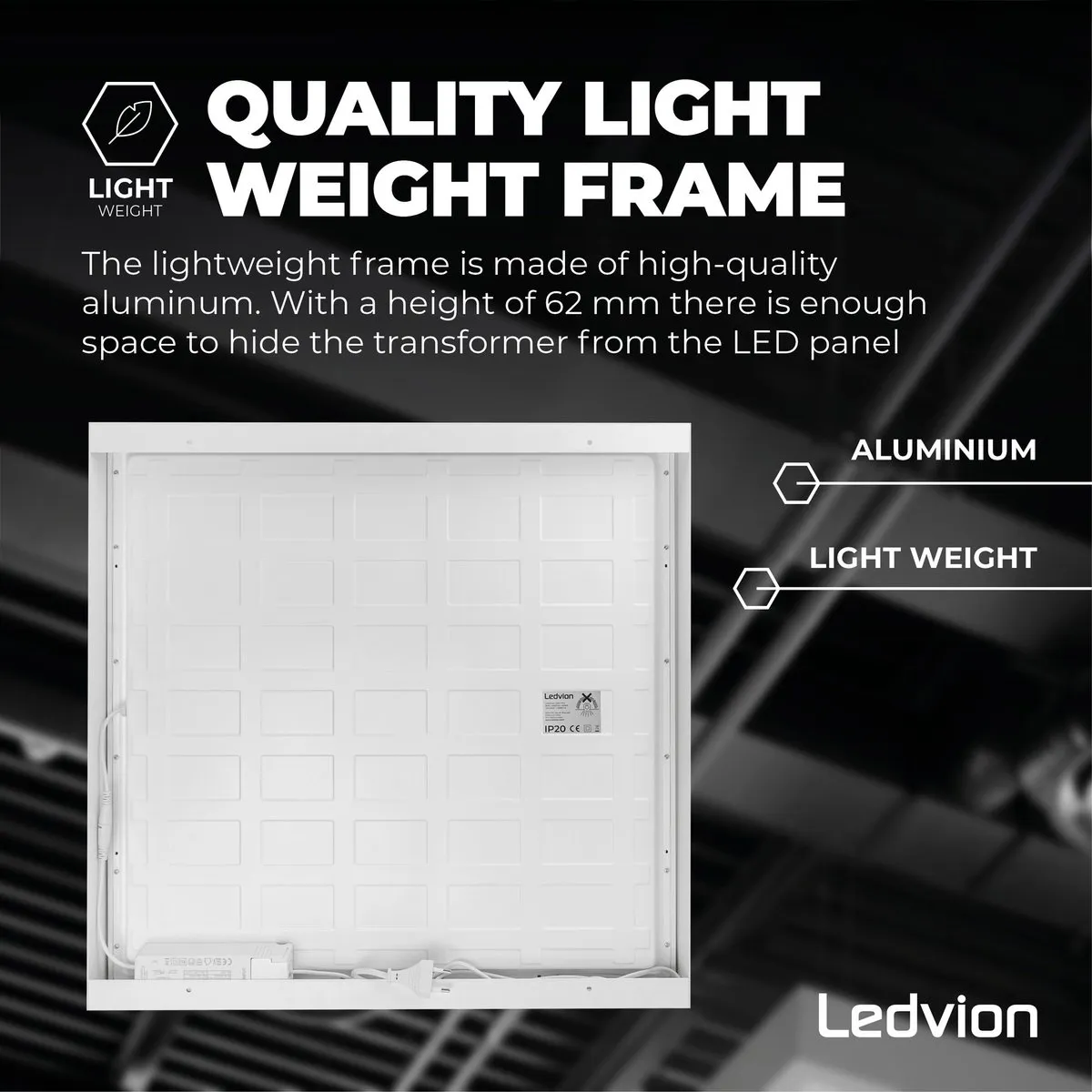 Ledvion Inbouwframe LED Paneel 60x60cm - Wit - afbeelding 4 van 6