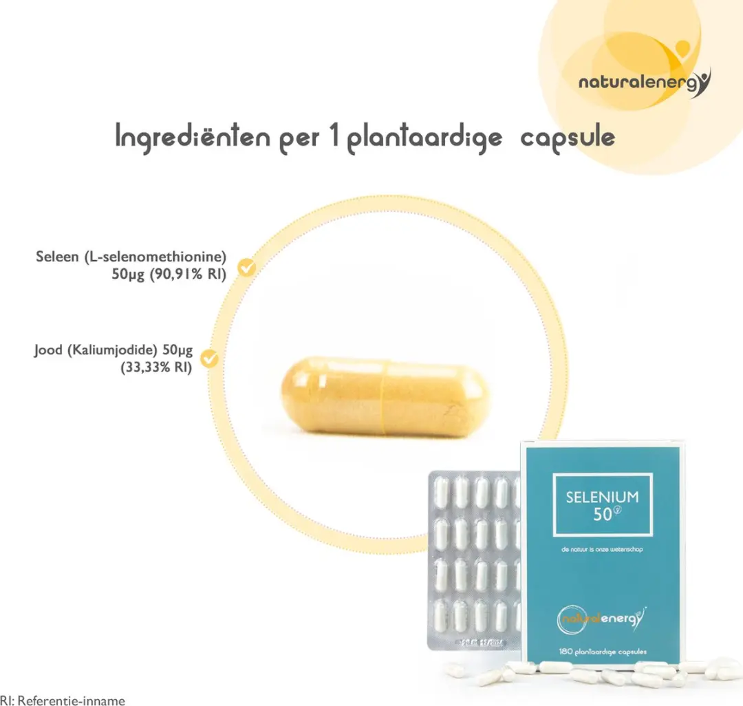 Natural Energy Selenium 50 180 Vegan Capsules - 50µg Selenium & Jodium