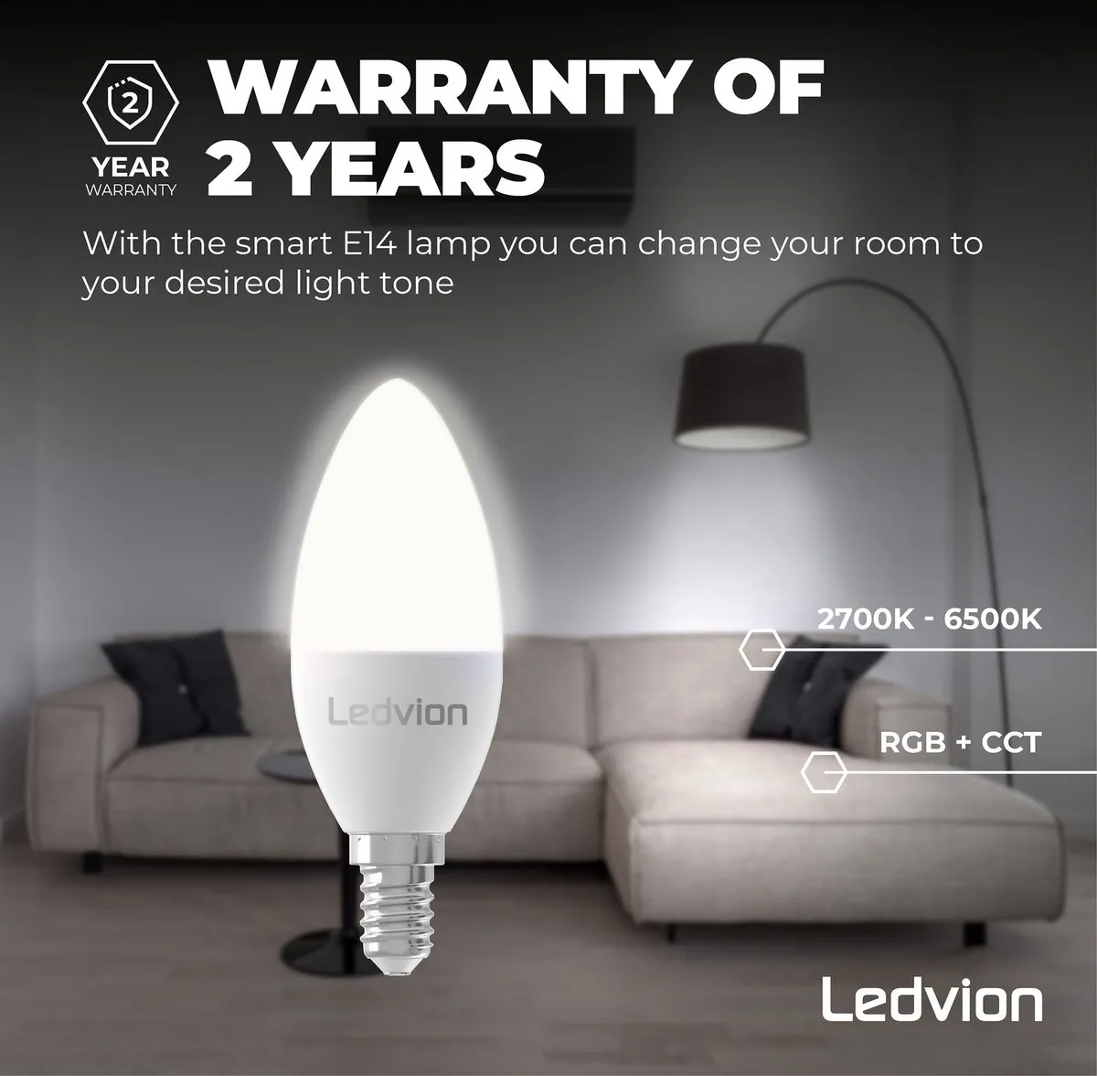LEDVION 4XSmart RGB+CCT E14 LED Lamp 5W - 4 Stuks