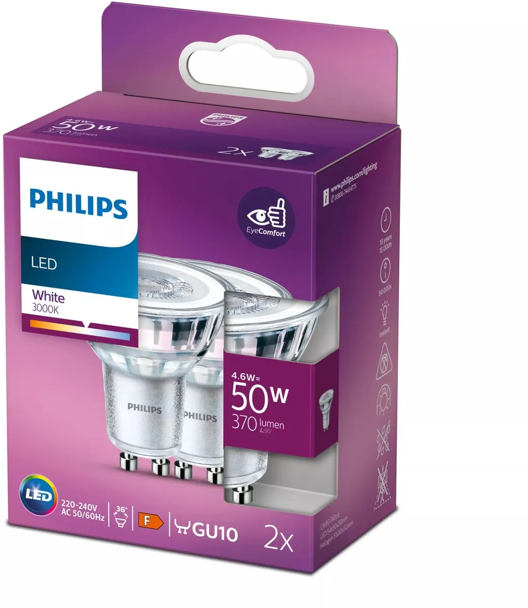 Philips Classic LEDspot GU10 4.6W Warm Wit - 2 Stuks