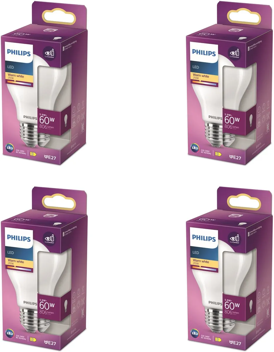 Philips LED E27 Standaardlamp 5.9W Warmwit