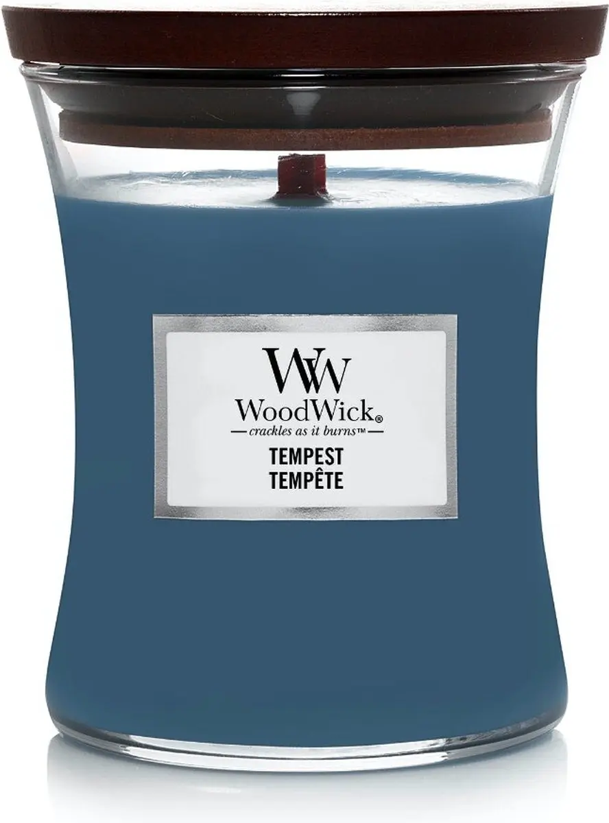 Woodwick Hourglass Geurkaars Tempest - 130 Branduren - Blauw - afbeelding 4 van 4