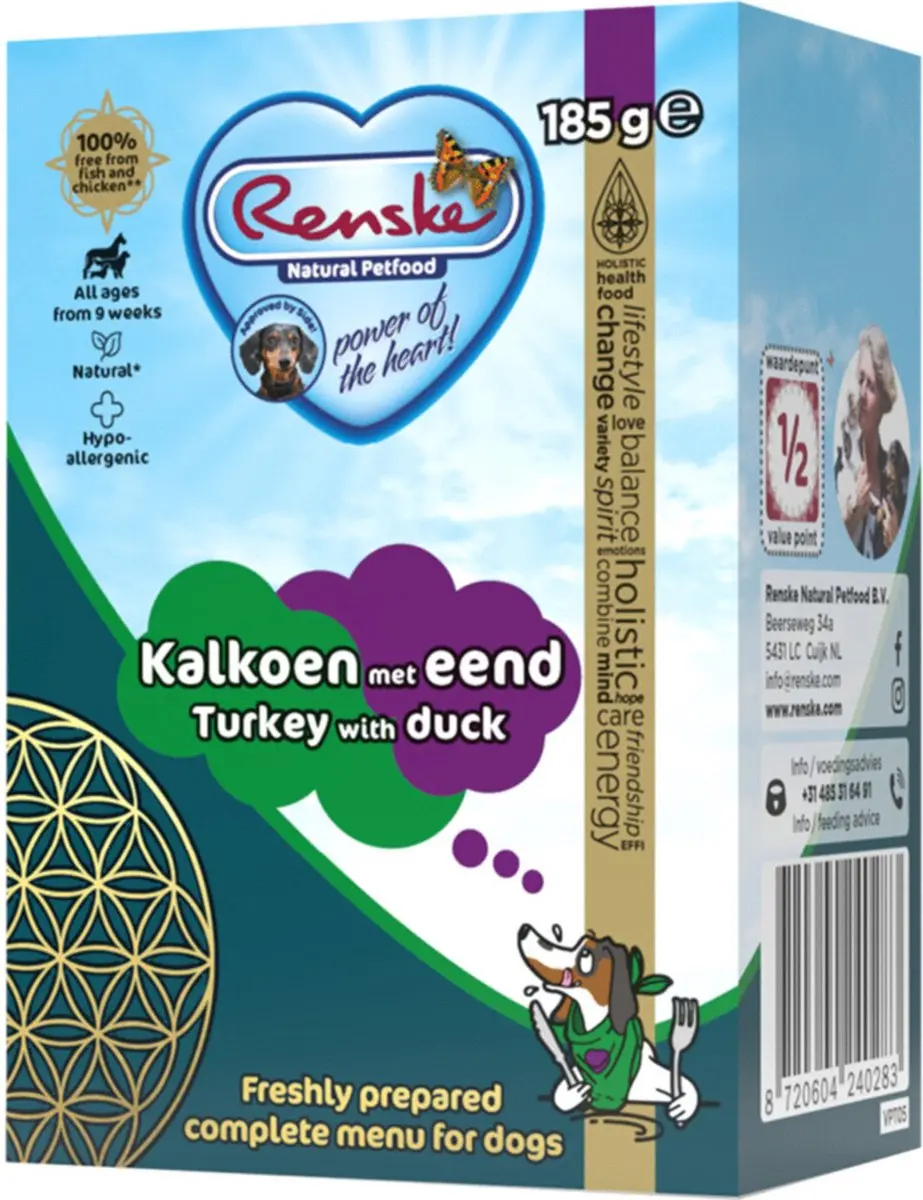 Renske Vers Tetrapack Hondenvoer Kalkoen & Eend 185g
