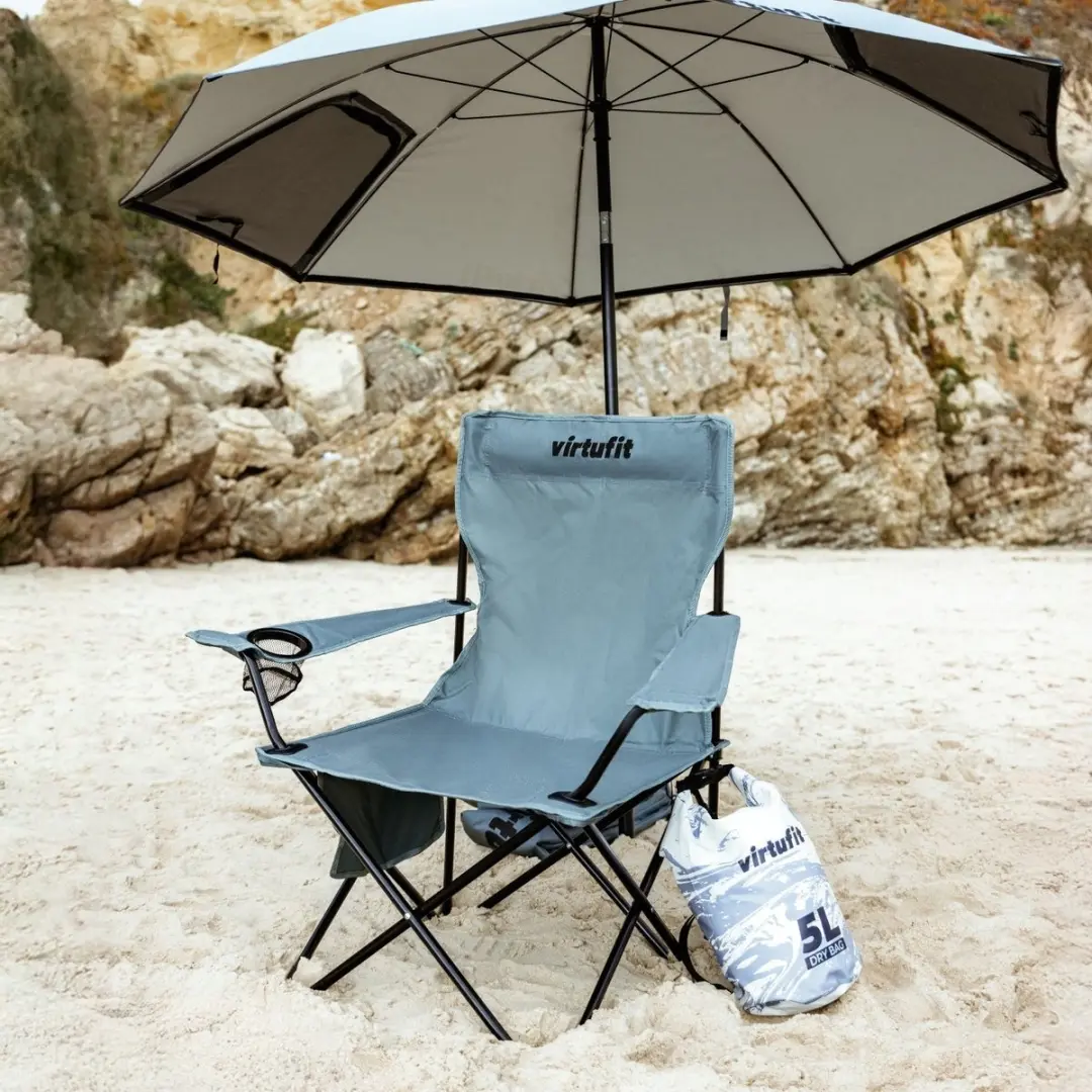 Virtufit Camping Set - Opvouwbare Stoel + Parasol Grijs - afbeelding 2 van 6