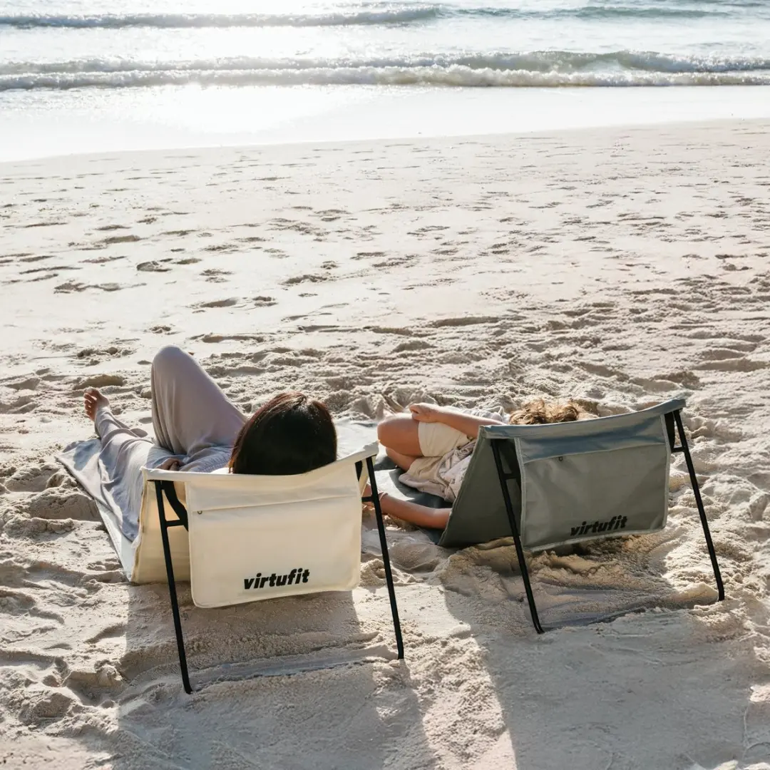 Virtufit Strandmat met Rugleuning Set - 2 Stuks - Zwart - afbeelding 3 van 3