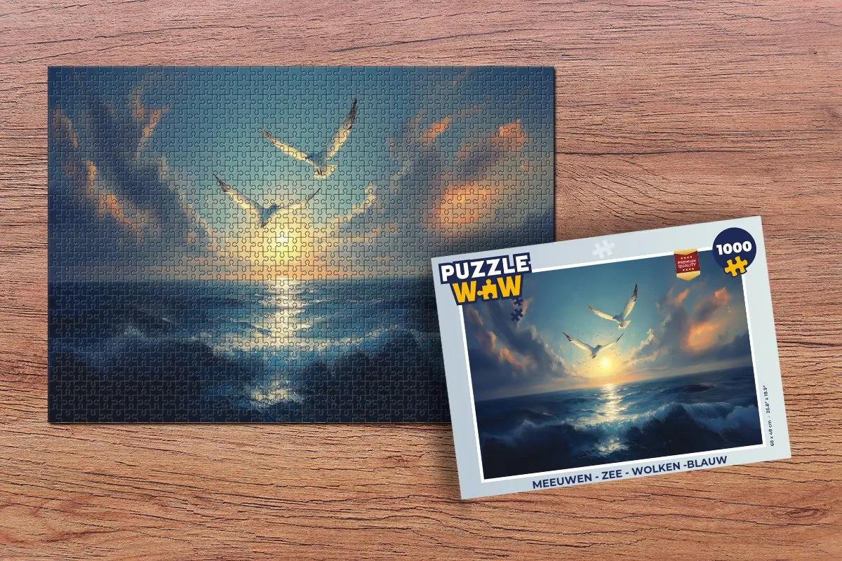 PuzzleWow Legpuzzel Meeuwen - Zee - Wolken 1000 Stuks - Blauw