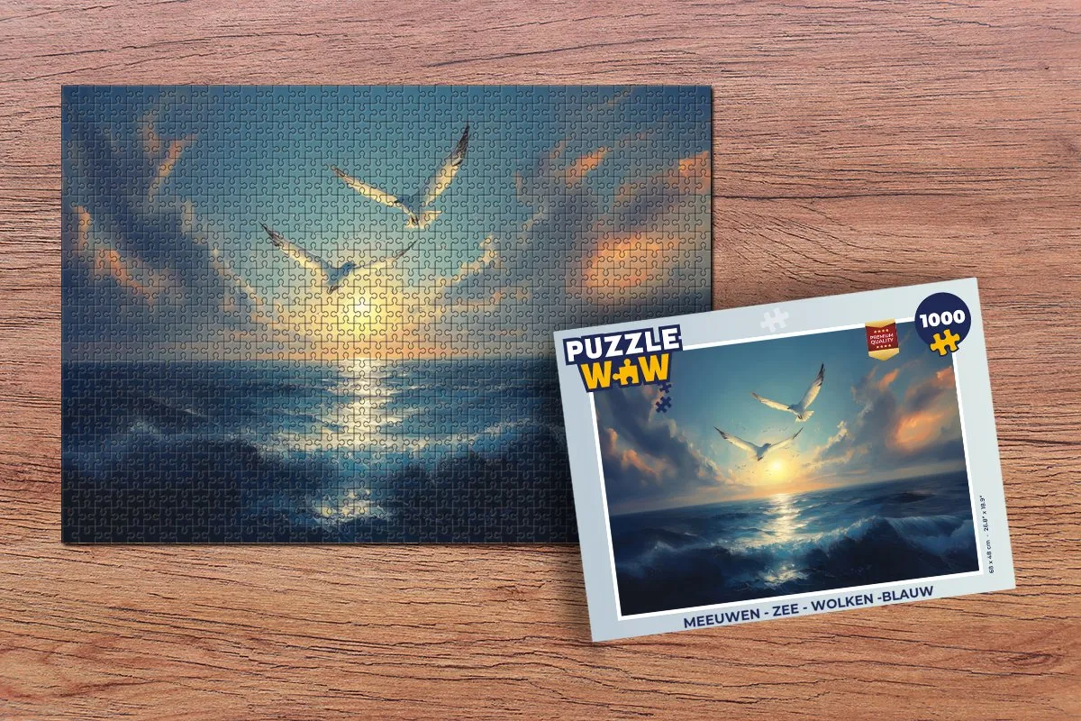 PuzzleWow Legpuzzel Meeuwen - Zee - Wolken 1000 Stuks - Blauw