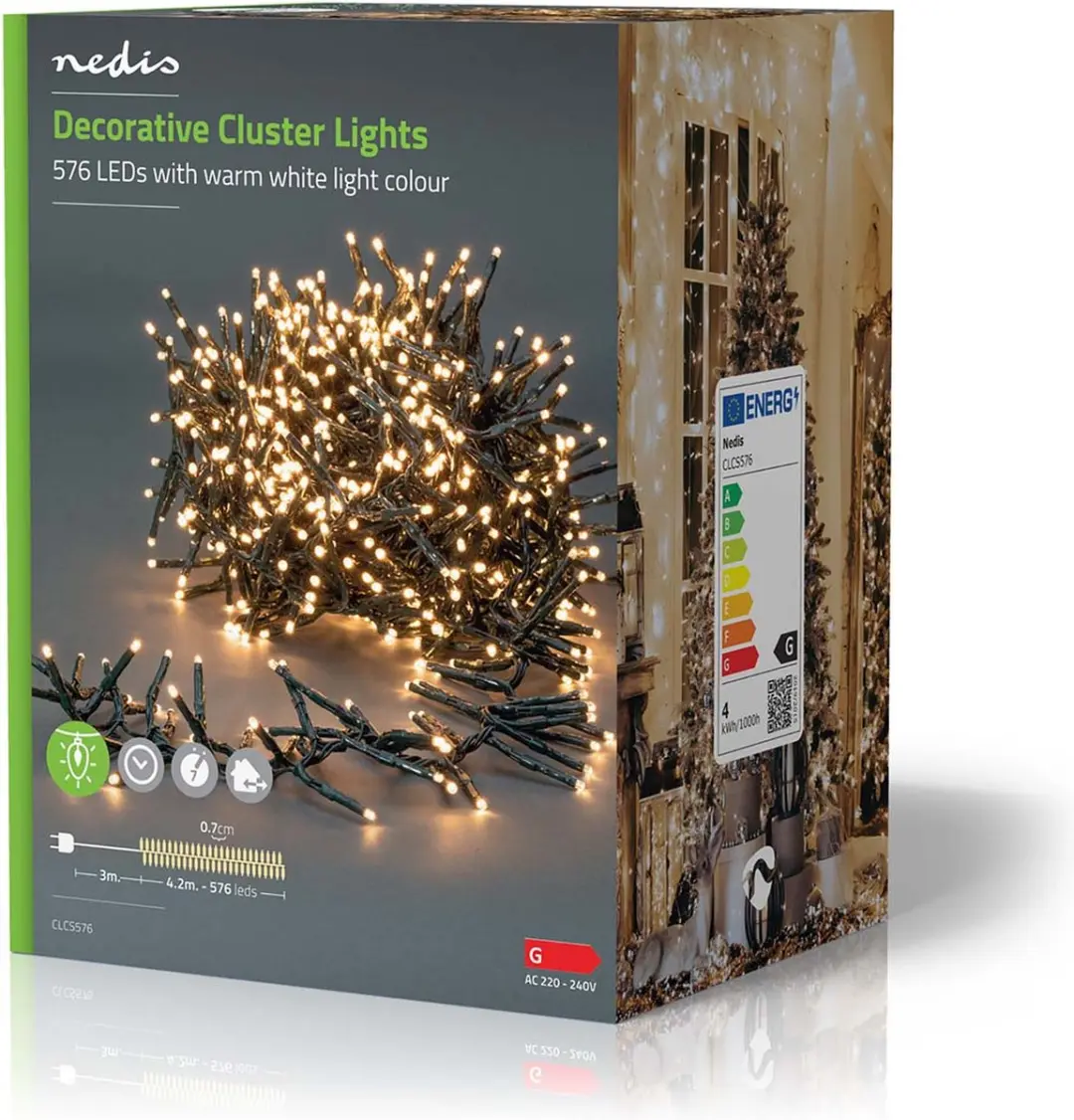 Nedis Kerstverlichting Cluster 576 LED Warm Wit 4.20m