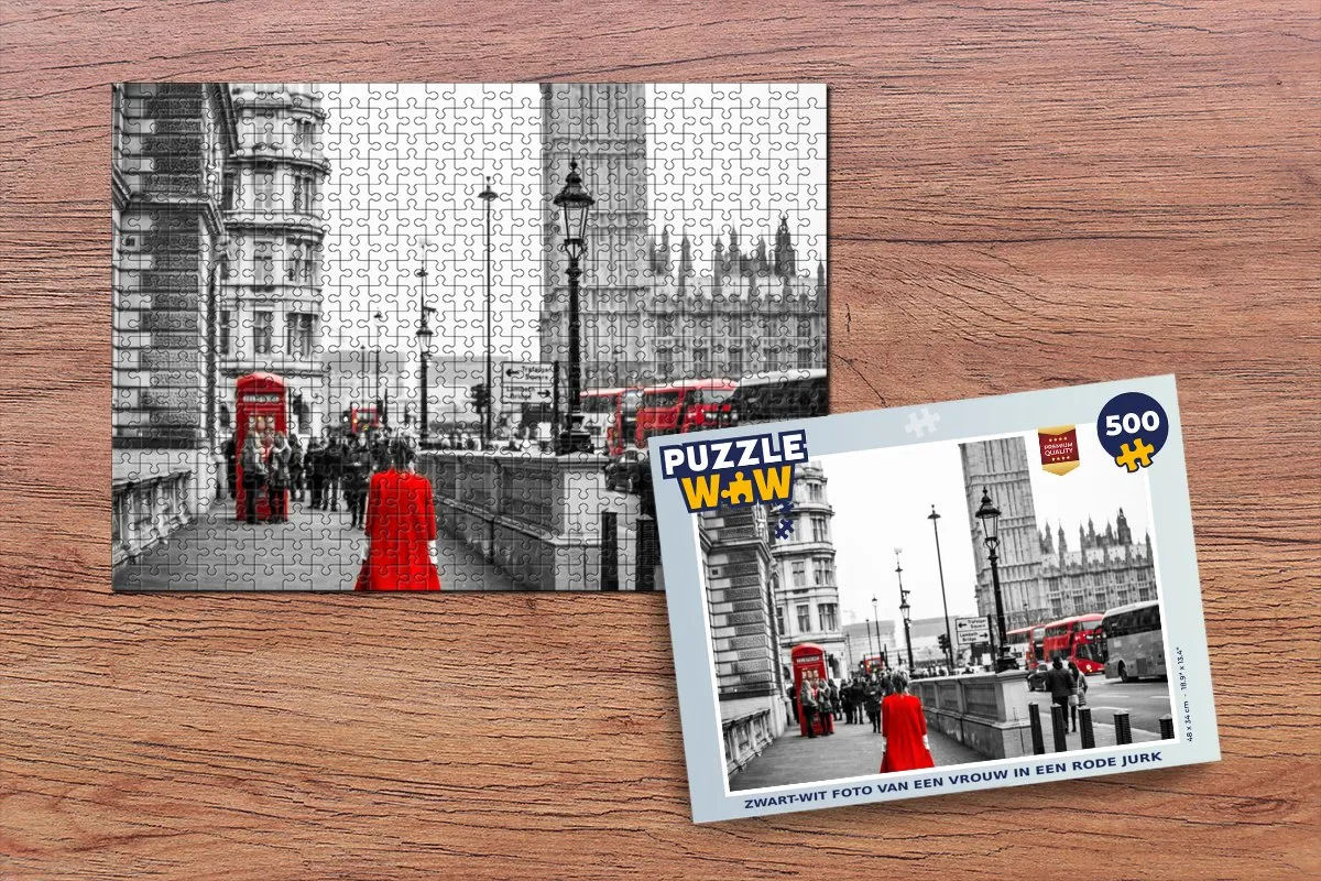 PuzzleWow Legpuzzel 500 Stuks - Vrouw in rode jurk - Multicolor
