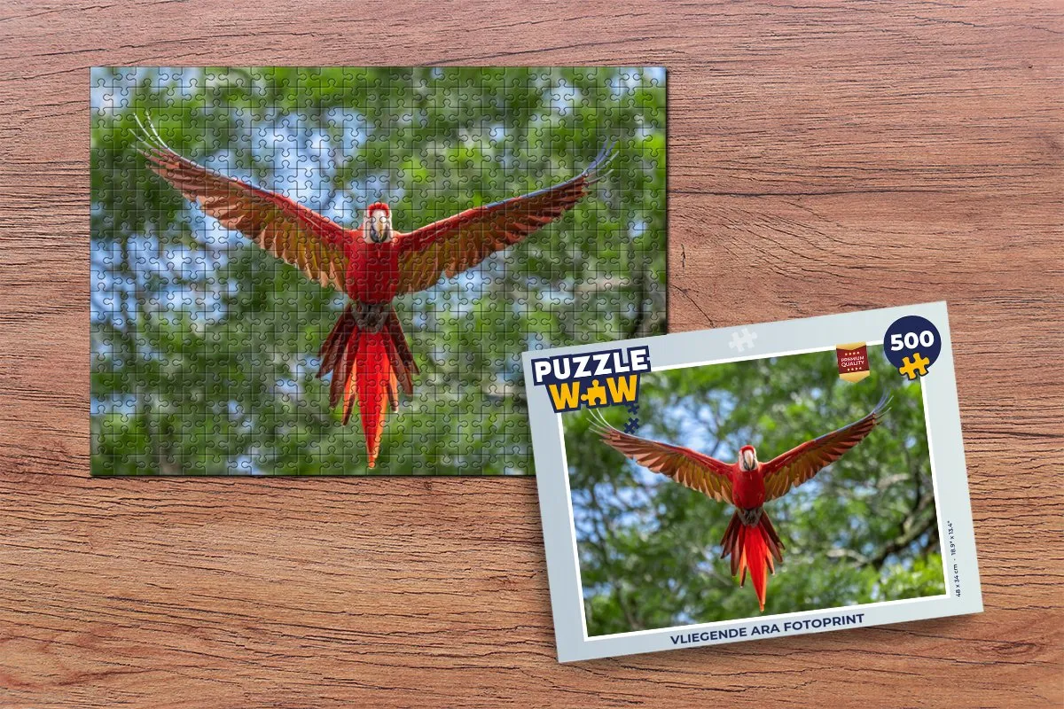 PuzzleWow Vliegende Ara Fotoprint Legpuzzel 500 Stuks - Multicolor
