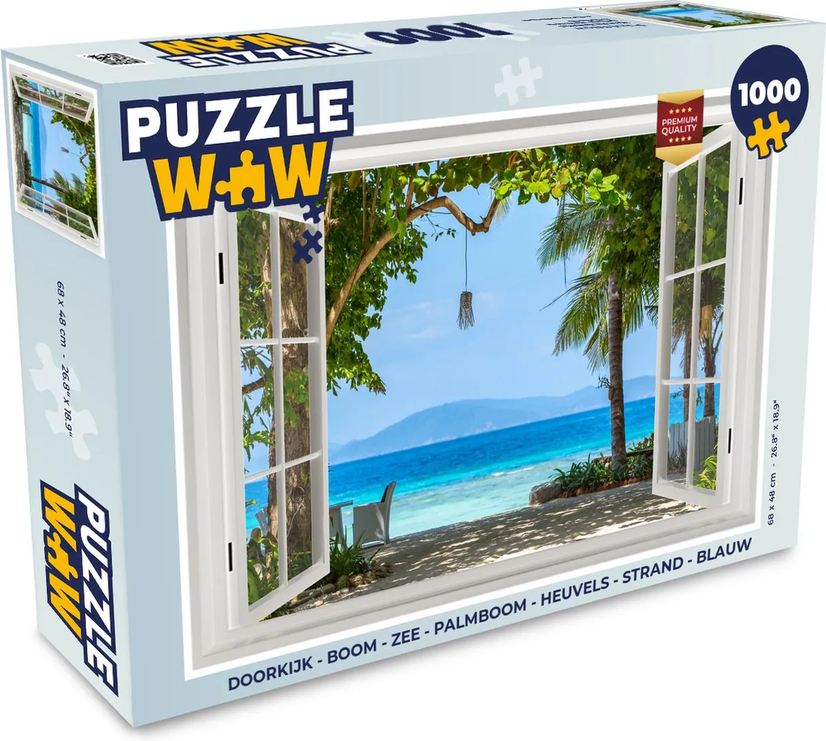 PuzzleWow Boom Zee Palmboom Heuvels Strand Legpuzzel 1000 Stuks