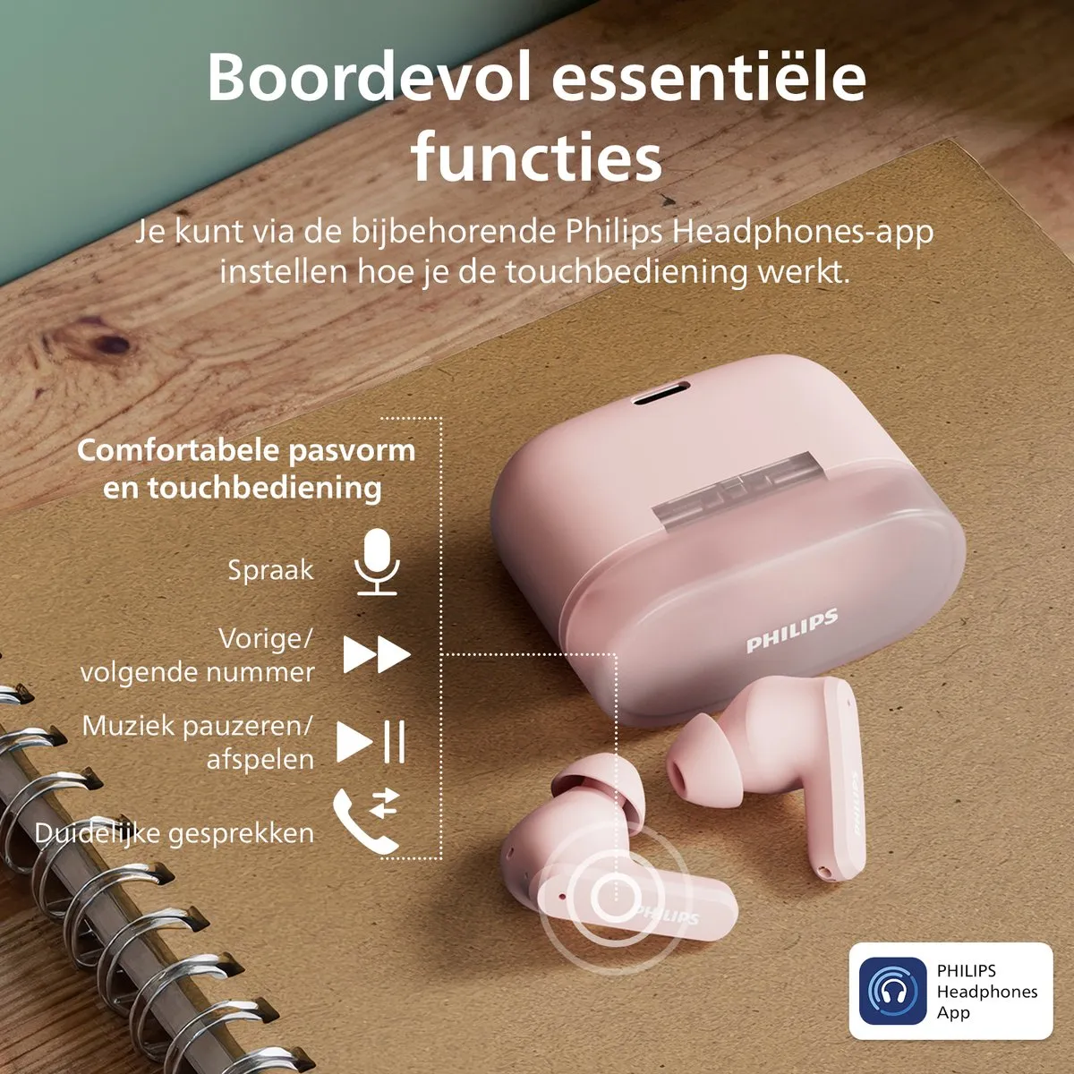 Philips TAT2000 In-Ear Oordopjes - 32u Afspeeltijd - Roze