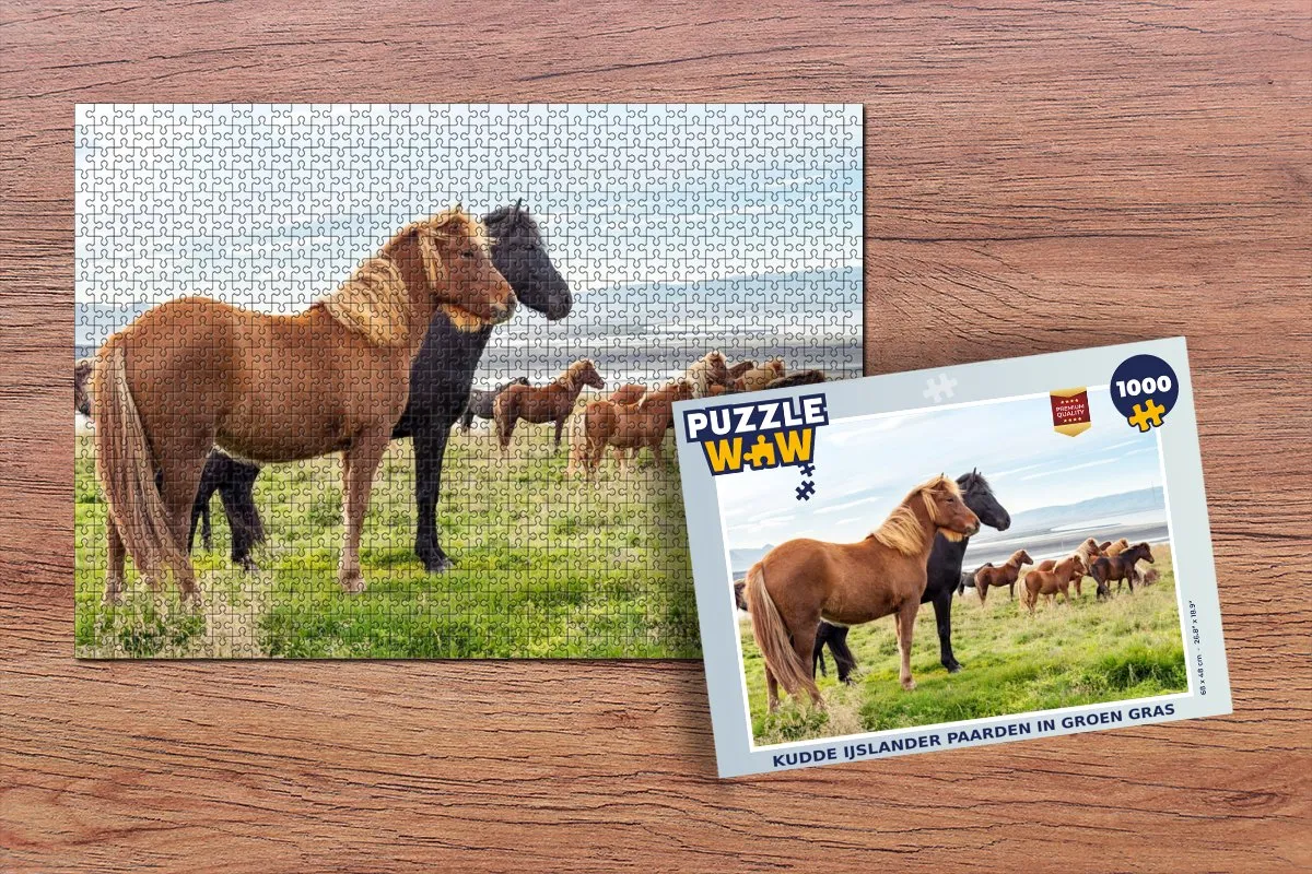 PuzzleWow Legpuzzel IJslander paarden in groen gras 1000 Stuks - Multicolor