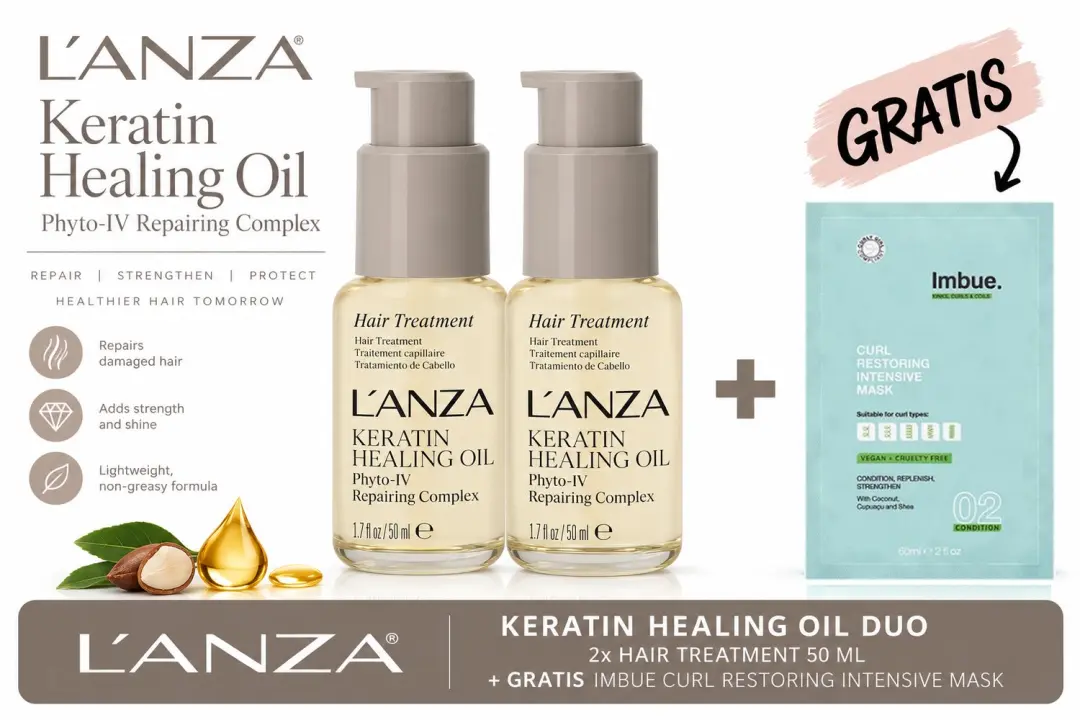 L’ANZA Keratin Healing Oil Hair Treatment Duo + Gratis Imbue Masker