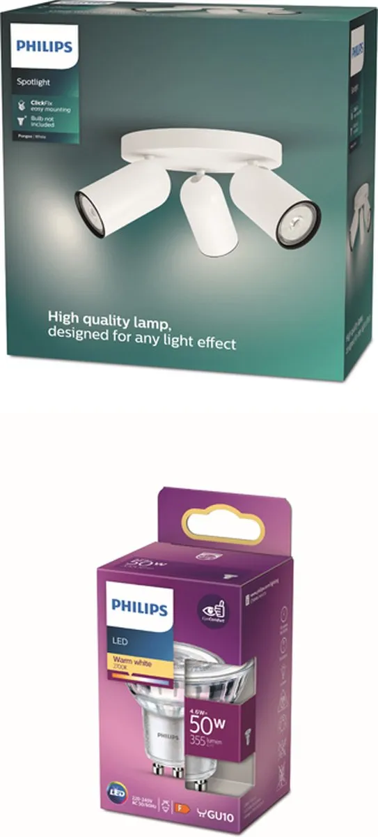 Philips Pongee Opbouwspot 3x GU10 Warmwit - Wit
