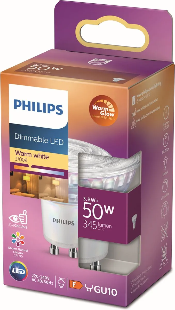 Philips LED Spot GU10 3.8W - Mat - Warmwit 2700K