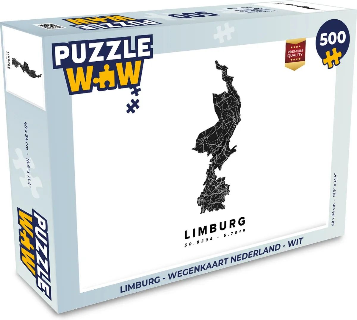 PuzzleWow Limburg Wegenkaart Nederland Puzzel 500 Stuks - Multicolor
