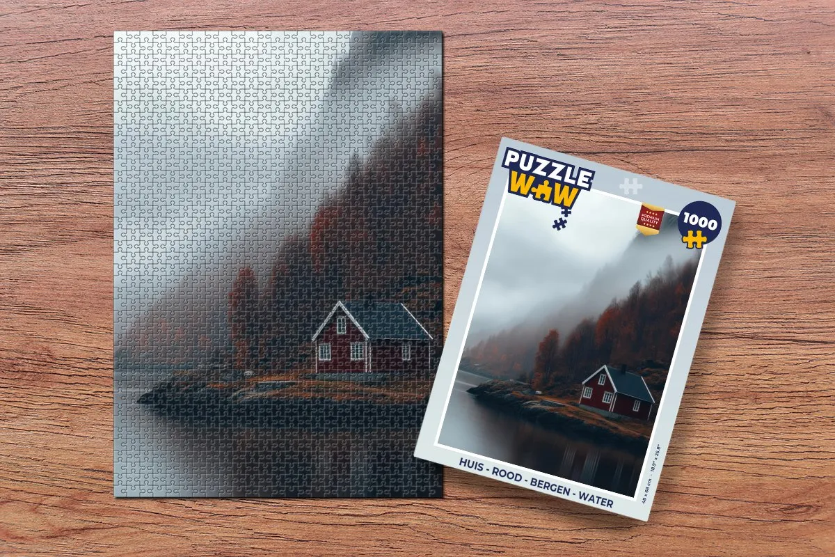 PuzzleWow Legpuzzel Huis 1000 Stuks - Bergen & Water - Rood