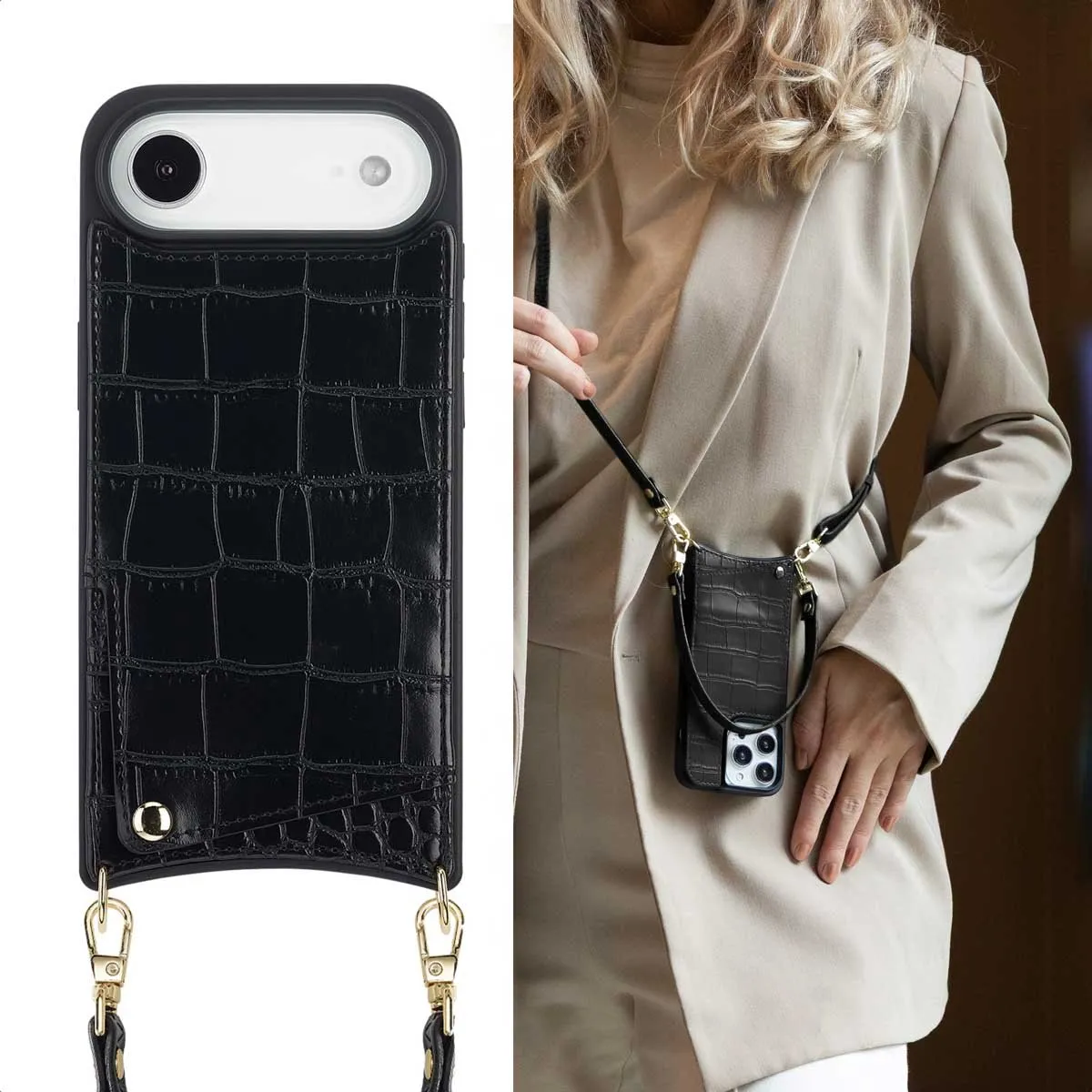 Selencia Hoesje iPhone 17 Air Croco Backcover - Zwart