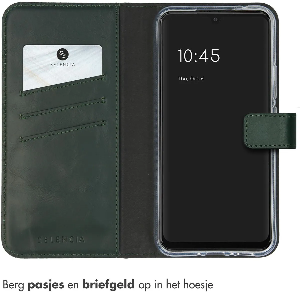 Selencia Hoesje Samsung Galaxy A34 5G - Groen Leder - 3 Pasjes