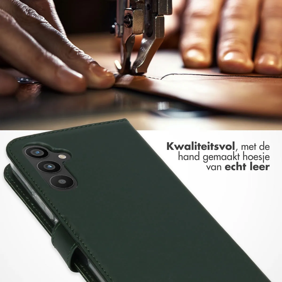 Selencia Hoesje Samsung Galaxy A34 5G - Groen Leder - 3 Pasjes