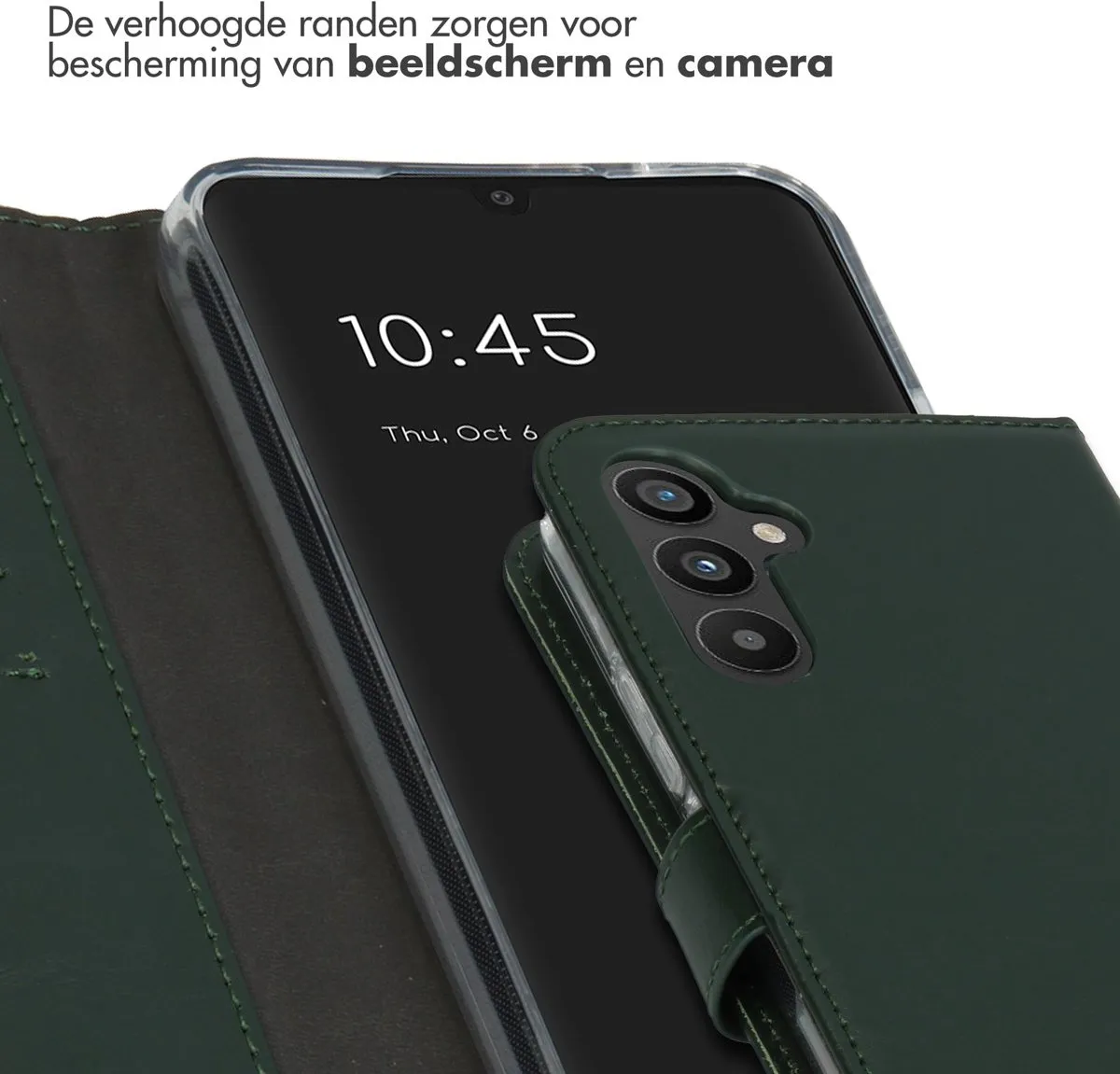 Selencia Hoesje Samsung Galaxy A34 5G - Groen Leder - 3 Pasjes