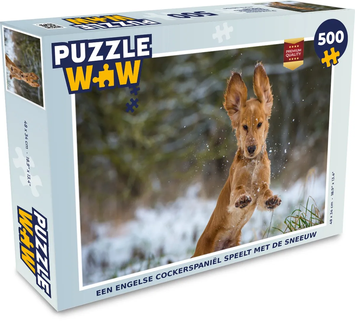 PuzzleWow Legpuzzel Een Engelse Cockerspaniël in de Sneeuw - 500 Stuks - Multicolor