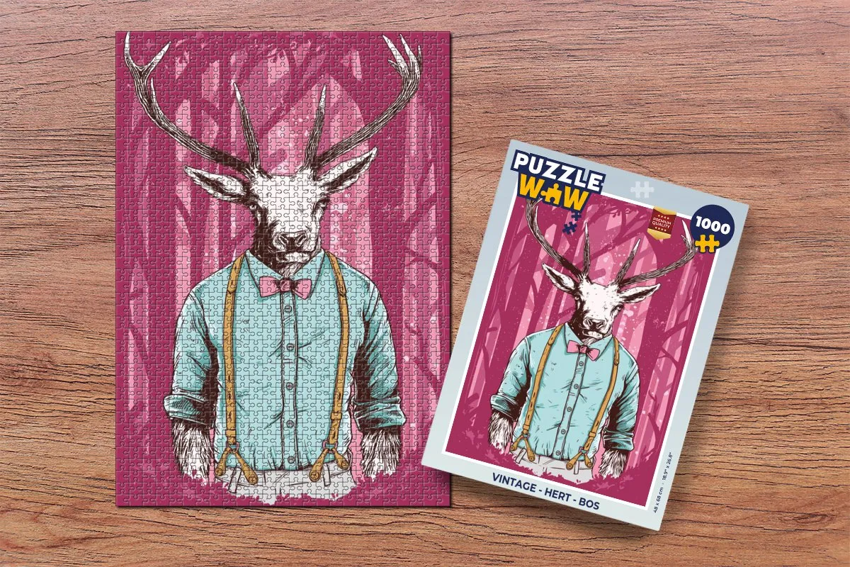 PuzzleWow Vintage Hert Bos Legpuzzel 1000 Stuks - Multicolor