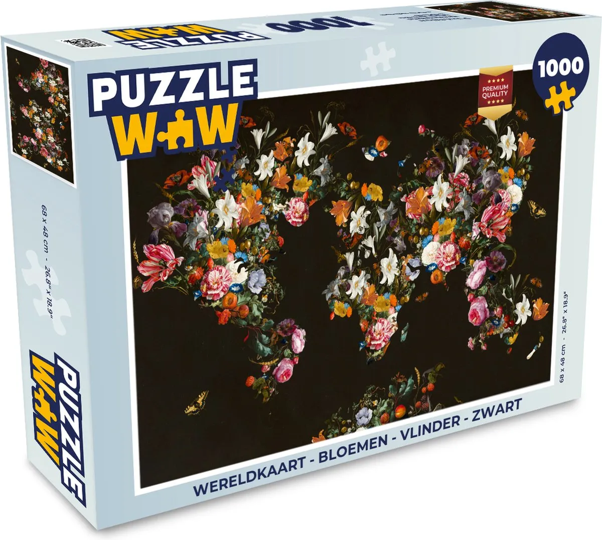 PuzzleWow Wereldkaart Bloemen Vlinder Legpuzzel 1000 Stuks