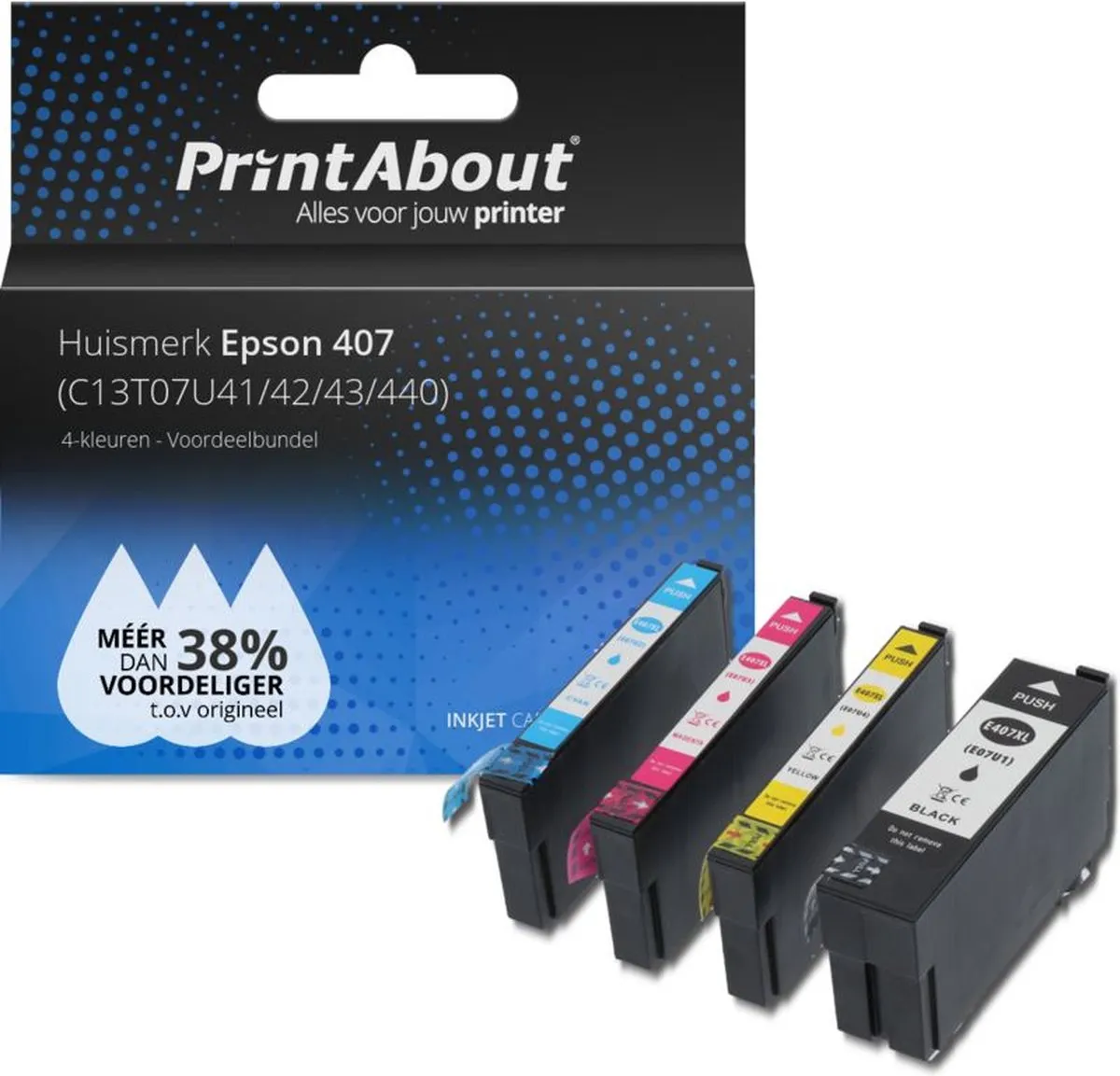 PrintAbout Epson 407 Inktcartridge 4-kleuren Voordeelbundel