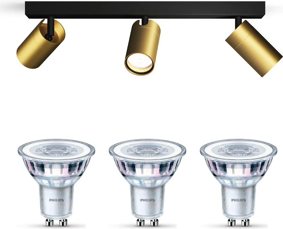 Philips Idris Opbouwspot 3x GU10 Warmwit - Zwart/Goud