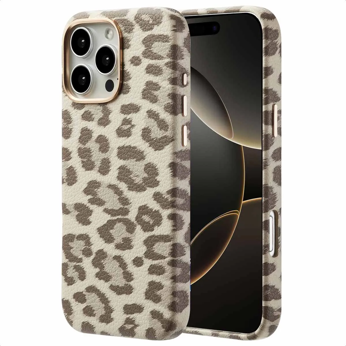 Selencia Hoesje iPhone 16 Pro Max - Sabi Panterprint MagSafe - Beige