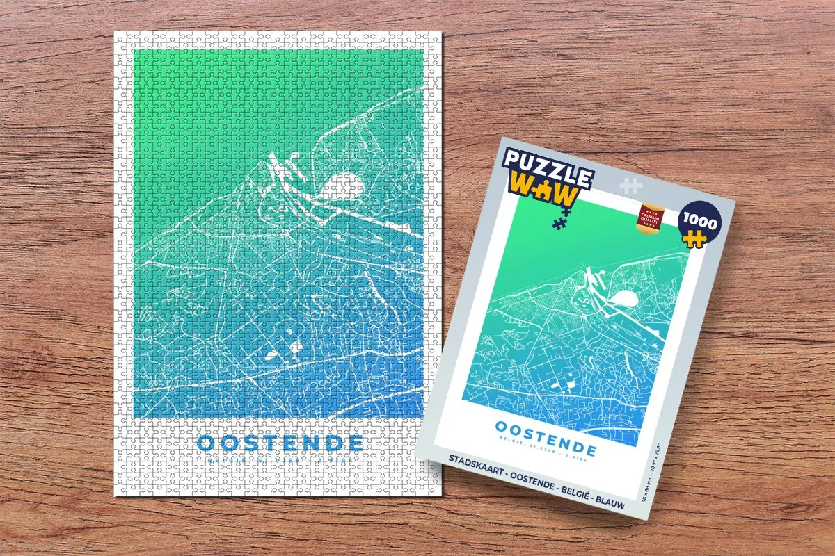 PuzzleWow Stadskaart Oostende België Legpuzzel 1000 Stuks - Multicolor