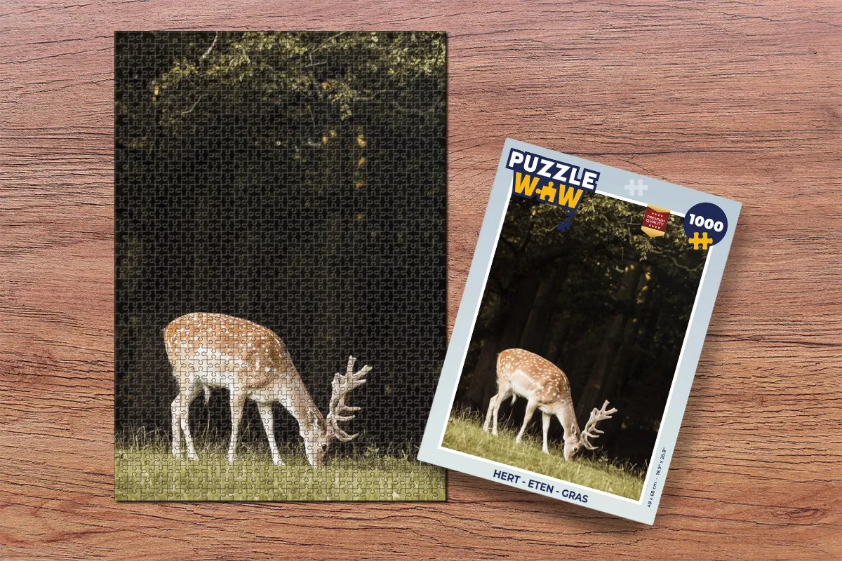 PuzzleWow Hert Eten Gras Legpuzzel 1000 Stuks - Multicolor
