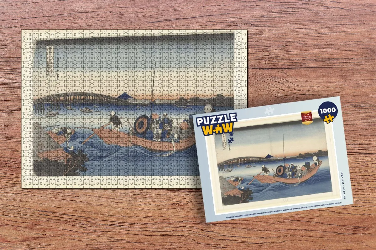 PuzzleWow Hokusai Zonsondergang Ryogoku Brug Legpuzzel 1000 Stuks - Multicolor