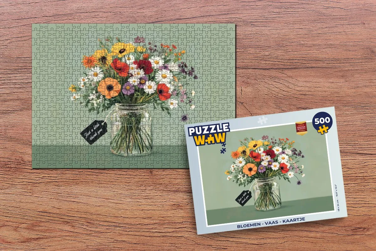 PuzzleWow Bloemen Vaas Kaartje Legpuzzel 500 Stuks - Boeket Groen
