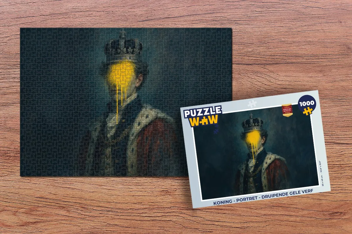 PuzzleWow Koning - Portret Druipende Gele Verf Legpuzzel 1000 Stukjes