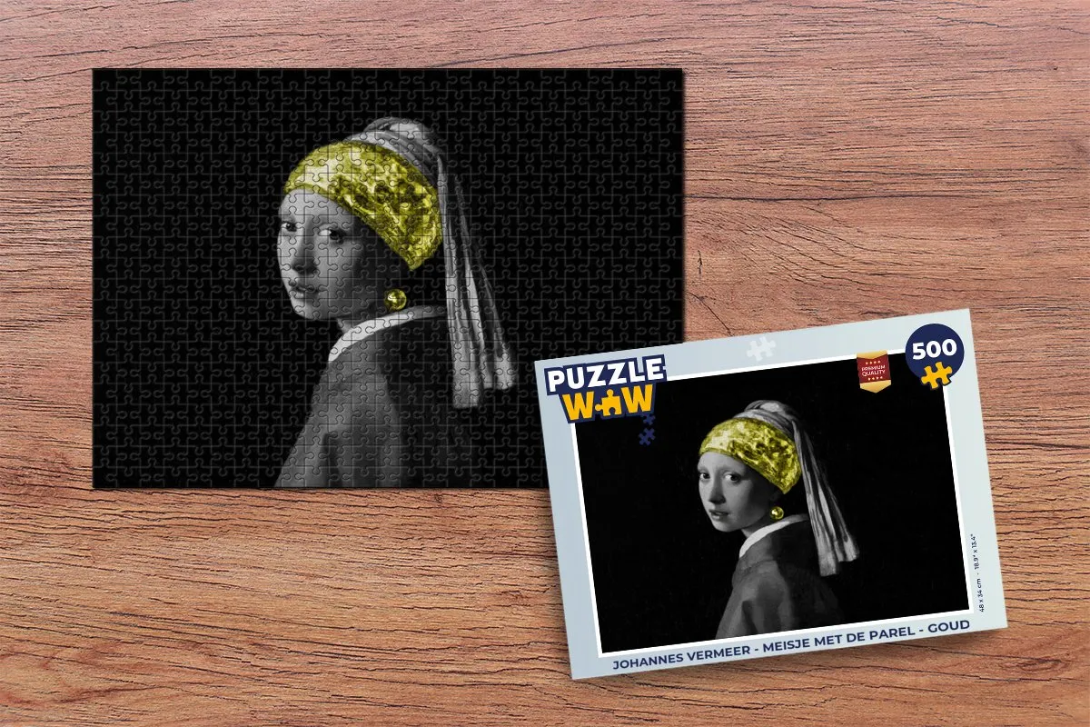 PuzzleWow Johannes Vermeer Meisje met de parel Legpuzzel 500 Stuks - Goud