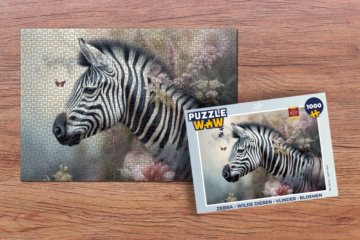 PuzzleWow Zebra Wilde Dieren Puzzel 1000 Stuks - Multicolor