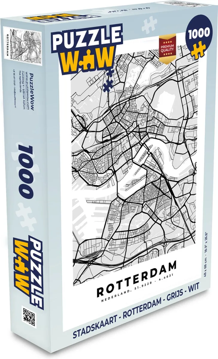 PuzzleWow Stadskaart Rotterdam Legpuzzel 1000 Stuks - Multicolor