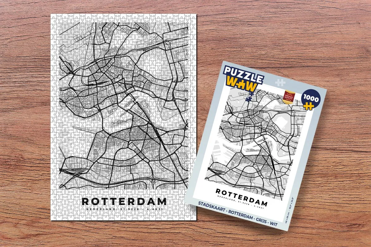 PuzzleWow Stadskaart Rotterdam Legpuzzel 1000 Stuks - Multicolor
