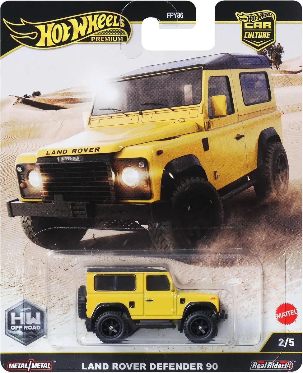 Hot Wheels Car Culture HW Off-Road Land Rover Defender 90 JBK74 - Zwart/Geel