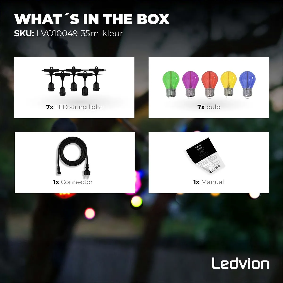 LEDVION Prikkabel 35M - 35x E27 LED Multicolor 35W