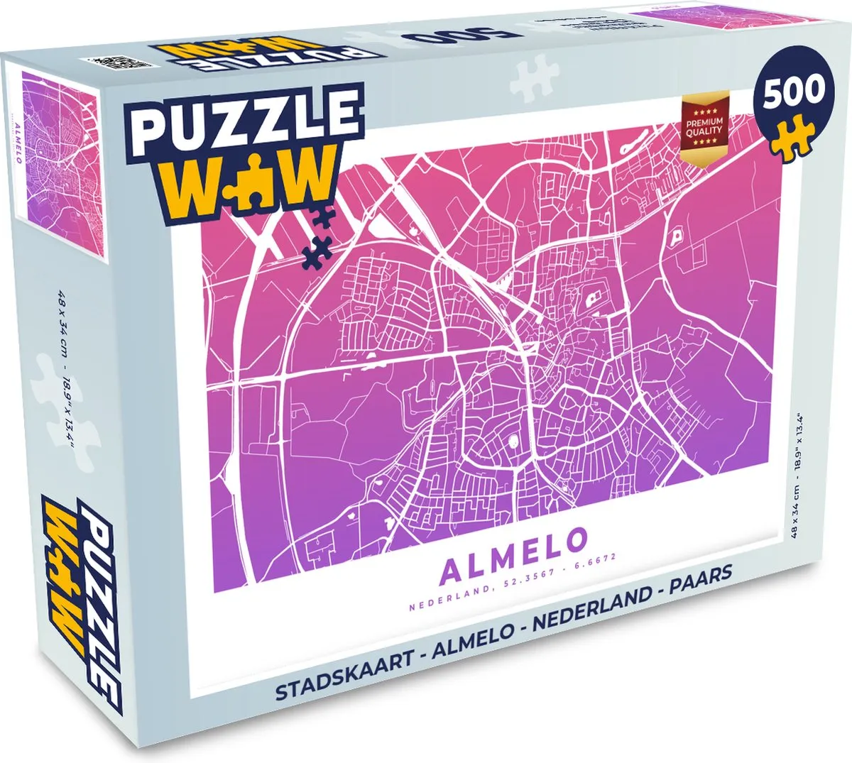 PuzzleWow Stadskaart Almelo Legpuzzel 500 Stuks - Multicolor
