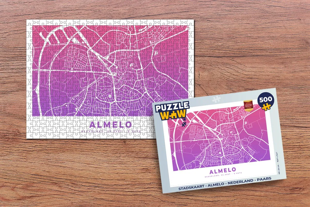PuzzleWow Stadskaart Almelo Legpuzzel 500 Stuks - Multicolor