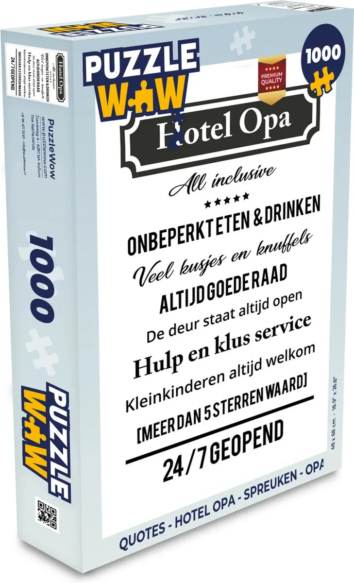 PuzzleWow Hotel Opa Legpuzzel 1000 Stuks