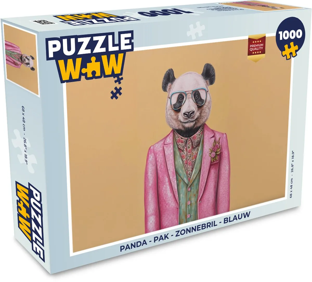 PuzzleWow Puzzel Panda Zonnebril Legpuzzel 1000 Stuks - Blauw