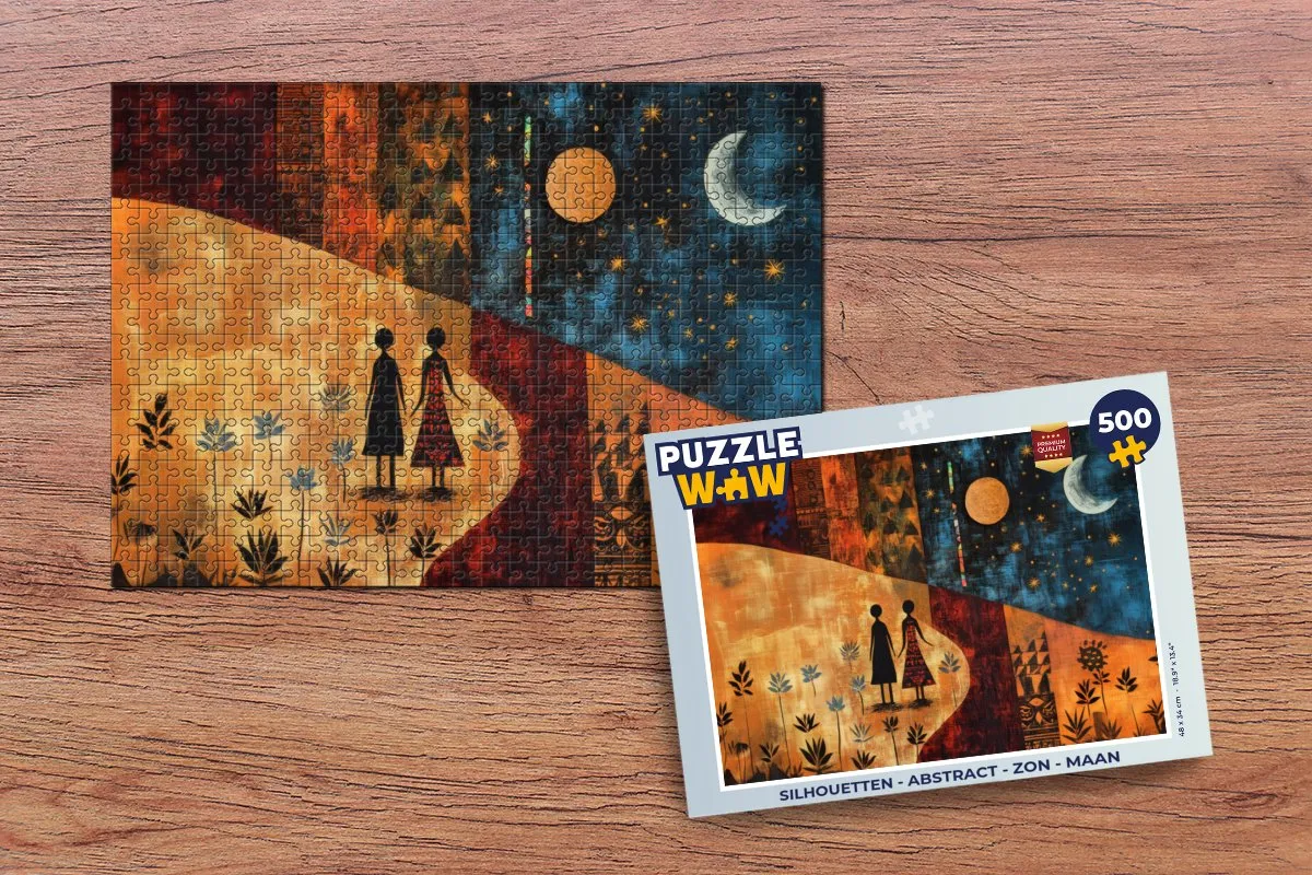 PuzzleWow Abstract Silhouetten Legpuzzel 500 Stuks - Zon & Maan